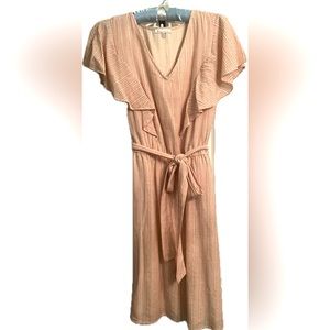 B Skies Are Blue Spring Dress Size 1X Natural Linen with Shades of Pink